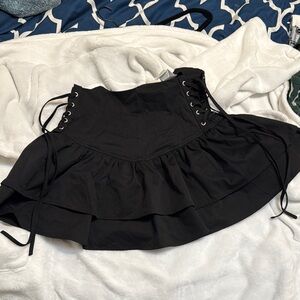 Black Lace-Up Ruffle Skirt